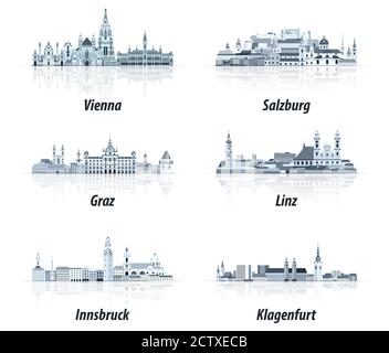Österreichische Städte abstrakte Stadtbilder Ikonen in Blautönen Palette Stock Vektor