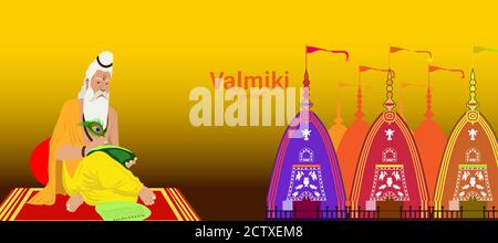 Ramanya Text in hindi geschrieben, was Episches Buch von ramayana bedeutet. Vektor-Illustration von Valmiki Jayanti, EIN mythologisches Volk von Ramayana. Banner oder po Stock Vektor