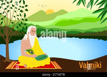 Ramanya Text in hindi geschrieben, was Episches Buch von ramayana bedeutet. Vektor-Illustration von Valmiki Jayanti, EIN mythologisches Volk von Ramayana. Banner oder po Stock Vektor