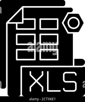XLS-Datei mit schwarzem Glyphsymbol Stock Vektor