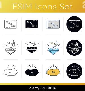 Goldbergbau Icons set Stock Vektor