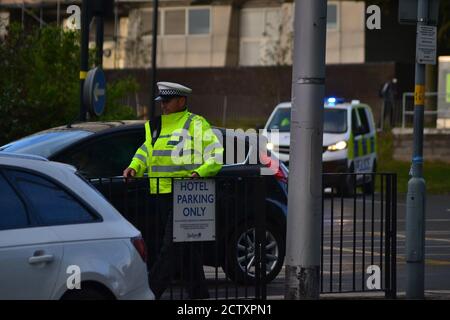 West Midlands Police am Tatort eines betrunkenen Einschlagebetes in Birmingham erlitt ein Mann schwere Verletzungen. 24/09/2020 @ Holloway Circus Radisson Hotel Stockfoto