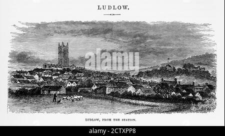 Ludlow, England im frühen 18. Jahrhundert viktorianische Gravur, um 1840 Stockfoto