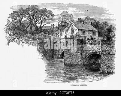 Ludford Bridge in Ludlow, England Victorian Engraving, um 1840 Stockfoto