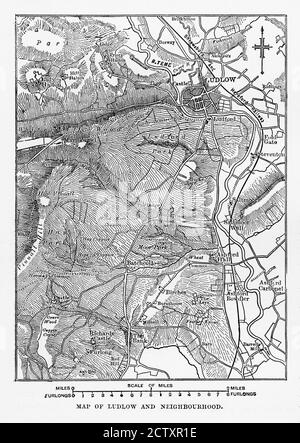 Karte von Ludlow, England Victorian Engraving, um 1840 Stockfoto