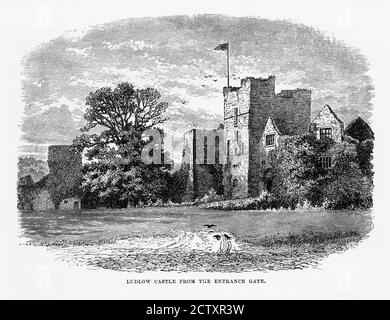 Ludlow, England, Ludlow Castle vom Eingangstor, viktorianische Gravierung, um 1840 Stockfoto