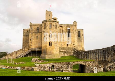 Der 14. Jahrhundert Keep von Warkworth Castle, in Northumberland, England, Großbritannien Stockfoto