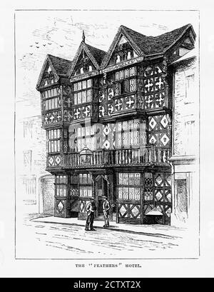 Old Tudor-Stil Inn in Ludlow, England viktorianischen Graving, um 1840 Stockfoto