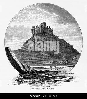 St. Michael's Mount, Cornwall, England Victorian Engraving, um 1840 Stockfoto