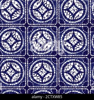 Vektor blau Shibori Quilt Quadrate Fliesen nahtlose Muster. Geeignet für Textil, Geschenkpapier und Tapeten. Stock Vektor
