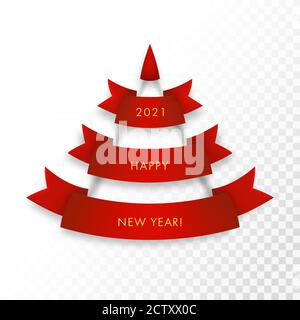 Vektor Weihnachtsbaum aus realistischem Band mit Schatten auf transparentem Hintergrund. Stock Vektor