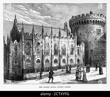 Chapel Royal, Dublin Castle, Dublin, Irland Victorian Engraving, Um 1840 Stockfoto