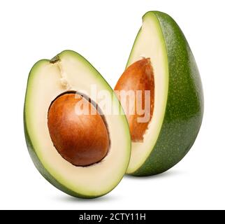 Die beiden Hälften des Avocado auf einem weißen Hintergrund. Stockfoto