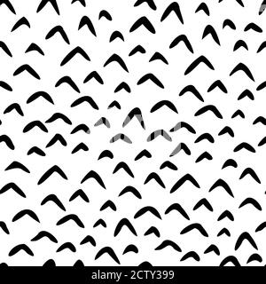 Minimalistischer weißer und schwarzer abstrakter Chevron-Hintergrund. Handgezeichnetes Vektormuster. Lustige Vogel Bohemian Tapete. Stock Vektor