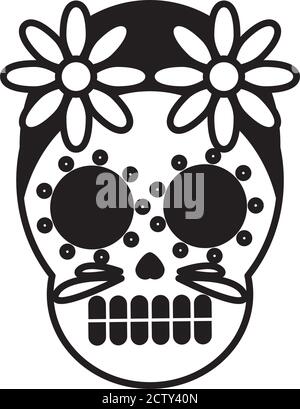 Traditionelle mexikanische Schädel Kopf mit Blumen Linie Stil Symbol Vektor Illustrationsdesign Stock Vektor