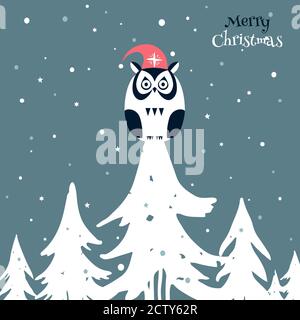 Eule. Frohe weihnachtskarte. Stock Vektor