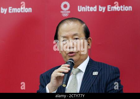 Tokio, Japan. September 2020. Toshiro Muto, CEO von Tokyo 2020, spricht während einer gemeinsamen Pressekonferenz zwischen dem Internationalen Olympischen Komitee (IOC) und dem Organisationskomitee der Olympischen und Paralympischen Spiele in Tokio (Tokio 2020) im Harumi Island Triton Square Tower Y. Quelle: Rodrigo Reyes Marin/ZUMA Wire/Alamy Live News Stockfoto