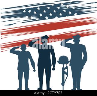Offiziere Militär mit Helm in Gewehr Silhouetten Vektor Illustration Design Stock Vektor