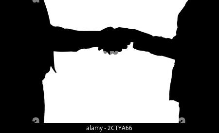 Silhouette Hände von Geschäftsmann und Geschäftsfrau Handshake. Stockfoto