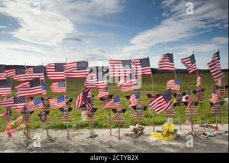 Temporäre Gedenkstätte für die Opfer des terroristischen Flugzeugabsturzes am 11. September, Flug 93 National Memorial, Shanksville, Pennsylvania, USA Stockfoto