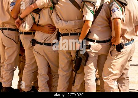 Israel Armee Soldaten in einem Huddle, Israel Stockfoto