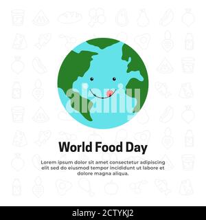 Lustige niedliche Erde Cartoon Gesicht mit köstlichen lecker lecker Lächeln Vektor Illustration für World Food Day Feier Poster Hintergrund Konzept Design Stock Vektor