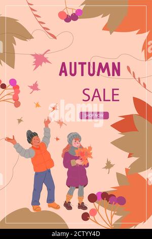 Herbst Kinder Mode oder zurück zur Schule Verkauf Banner, Vektor-Illustration. Stock Vektor