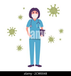 Ärztin trägt eine medizinische Maske.Prevent epidemischen Coronavirus. Stock Vektor