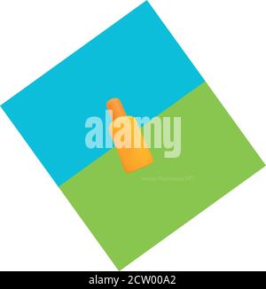 Vektor Illustration einer orangen Flasche auf blau und grün Hintergrund Stock Vektor