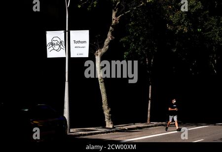 Gesichtsmaske Warnung, Barcelona, Spanien. Stockfoto