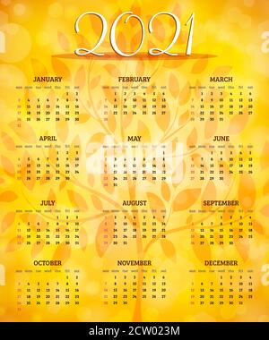 Herbst Vektor Kalender 2021 Jahr mit Woche beginnt ab sonntag. Vektorgrafik Stock Vektor