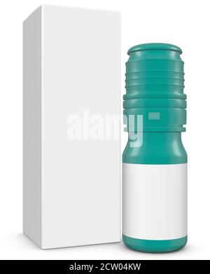 Realistische 3D Gleitmittel Augentropfen Flasche Mock Up Template auf Weißer Hintergrund.3D-Rendering,3D-Illustration.Kopierbereich Stockfoto