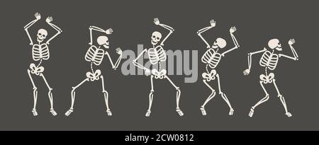 Lustige Skelette tanzen. Tag der Toten, Halloween Konzept Vektor Illustration Stock Vektor