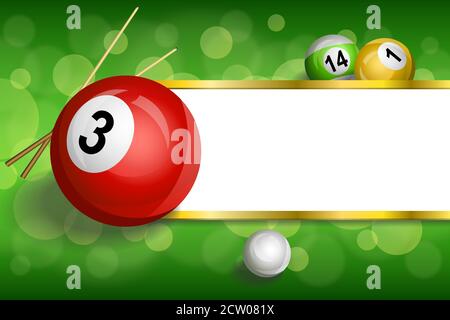 Hintergrund abstrakt grün Billard Pool Queue rot Ball Frame Streifen Vektor für Golddarstellung Stock Vektor