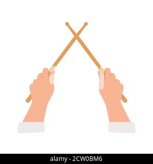 Handhalten des Trommelstabes. Gekreuzte Holzknüppel. Isoliert auf weißem Hintergrund. Draufsicht. Vektorllustration Stock Vektor