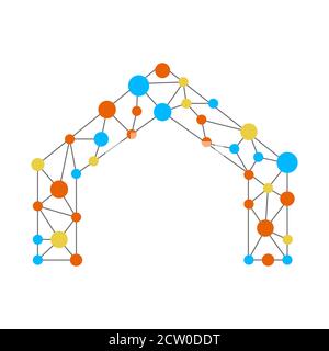 Neuronales Netz in Form eines Hauses. Neuronales Netz von Knoten und Verbindungen. Vektorgrafik Stock Vektor