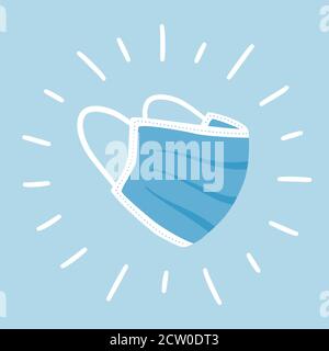 Medizinische Einweg-Gesichtsmaske. Atemschutz gegen das Virus. Handgezeichneter Vektor Stock Vektor
