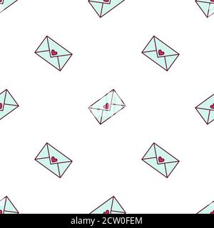 Nahtloses Muster mit Liebesbriefen. Papierumschlag mit Herz verziert. Vektor Stock Vektor