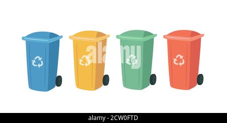 Behälter Für Die Sortierung Von Recycling-Abfällen. Müll Bunte Dosen für separaten Abfall. Stock Vektor
