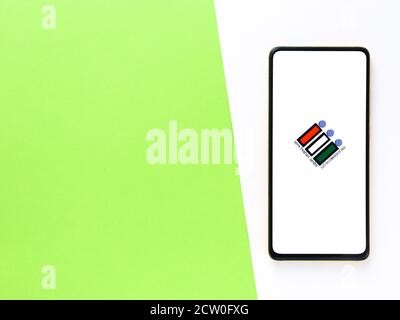 Assam, indien - September 24, 2020 : Wähler-ID-Logo auf Telefon-Bildschirm Stock Bild. Stockfoto