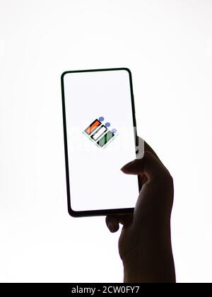 Assam, indien - September 24, 2020 : Wähler-ID-Logo auf Telefon-Bildschirm Stock Bild. Stockfoto