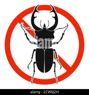 Der Hirschkäfer mit rotem Verbotsschild. STOP Hirschkäfer Käfer Schild isoliert. Symbol für Hirschkäfer verbieten. Vektorgrafik. Stock Vektor
