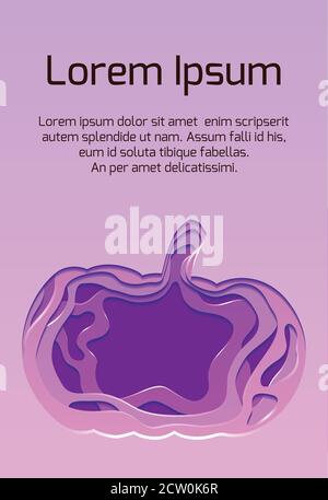 Neon Grußkarte mit 3d festliche Illustration von Kürbis aus Papier geschnitten. Halloween. Danksagungskarte. Vektor-Vorlage für Karten, Einladung, banne Stock Vektor