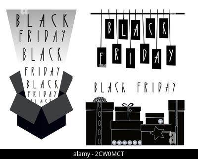 Black Friday Verkauf Hintergrund. Designelemente. Vektorgrafik einstellen Stock Vektor