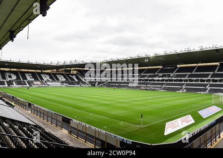 DERBY, ENGLAND. 26. SEPTEMBER 2020 Gesamtansicht des Pride Park, Heimat von Derby County während des Sky Bet Championship-Spiels zwischen Derby County und Blackburn Rovers im Pride Park, Derby am Samstag, 26. September 2020. (Quelle: Jon Hobley, Mi News) Stockfoto