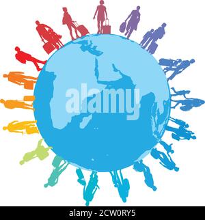 Erde und Reisende, Migranten, Flüchtlinge Stock Vektor