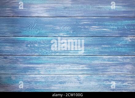 Blau bemalte Holzplanken Hintergrund oder Textur. Nahaufnahme Stockfoto