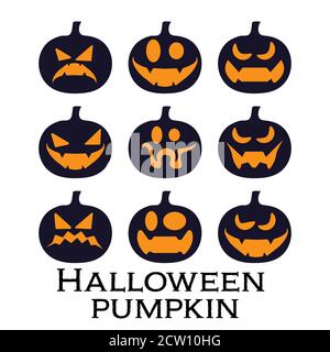 Gruselige und lustige Gesichter von Halloween Kürbis oder Geist auf weißem Hintergrund gesetzt. Vector Kollektion. Stock Vektor