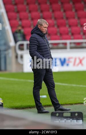 NORTHAMPTON, ENGLAND. 26. SEPTEMBER 2020, Hull City-Manager Grant McCann während der ersten Hälfte der Sky Bet League One Match zwischen Northampton Town und Hull City im PTS Academy Stadium, Northampton am Samstag, 26. September 2020. (Kredit: John Cripps - MI News) Kredit: MI Nachrichten & Sport /Alamy Live Nachrichten Stockfoto