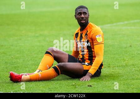 NORTHAMPTON, ENGLAND. 26. SEPTEMBER 2020, Hakeeb Adelakun von Hull City während der ersten Hälfte der Sky Bet League ein Spiel zwischen Northampton Town und Hull City im PTS Academy Stadium, Northampton am Samstag, 26. September 2020. (Kredit: John Cripps - MI News) Kredit: MI Nachrichten & Sport /Alamy Live Nachrichten Stockfoto